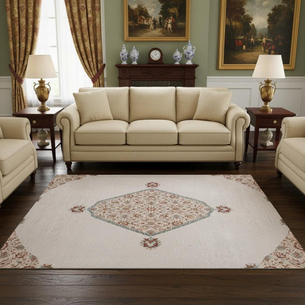 HomeRoots 5' X 8' Pink Burgundy and Gray Washable Area Rug with UV Protection for Timeless Home Elegance 679386