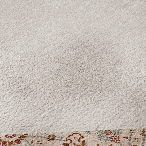 HomeRoots 8' Pink Burgundy and Gray Oriental Round Rug - Washable, Stain-Resistant, UV Protected for Kids & Pets 679387