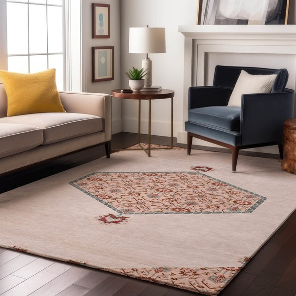 HomeRoots 9' X 12' Pink Burgundy & Gray Oriental Washable Area Rug - Stylish, Durable, UV Protected & Easy Care 679389