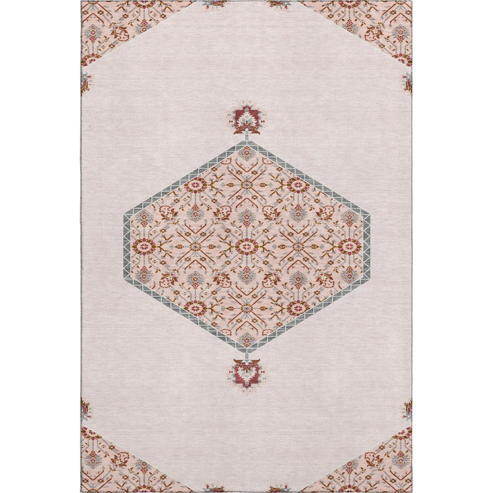 HomeRoots 9' X 12' Pink Burgundy & Gray Oriental Washable Area Rug - Stylish, Durable, UV Protected & Easy Care 679389