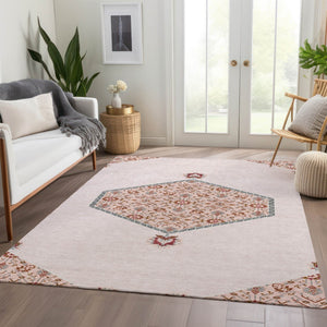 HomeRoots 9' X 12' Pink Burgundy & Gray Oriental Washable Area Rug - Stylish, Durable, UV Protected & Easy Care 679389
