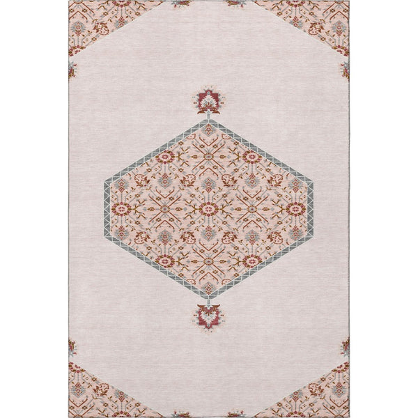 HomeRoots 9' X 12' Pink Burgundy & Gray Oriental Washable Area Rug - Stylish, Durable, UV Protected & Easy Care 679389