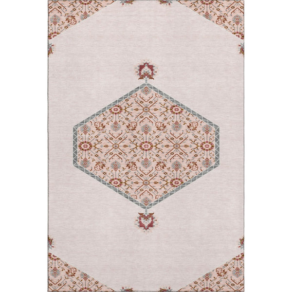 HomeRoots 10' X 14' Washable Oriental Area Rug in Pink, Burgundy & Gray - UV Protected, Stylish & Durable! 679390