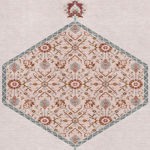 HomeRoots 10' X 14' Washable Oriental Area Rug in Pink, Burgundy & Gray - UV Protected, Stylish & Durable! 679390