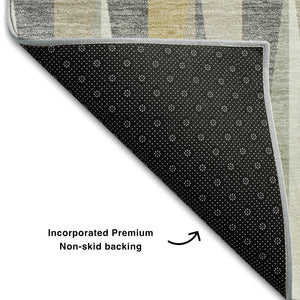 HomeRoots 5' X 8' Stylish Beige Ivory Gold Geometric Washable Area Rug with UV Protection for Every Space 679392