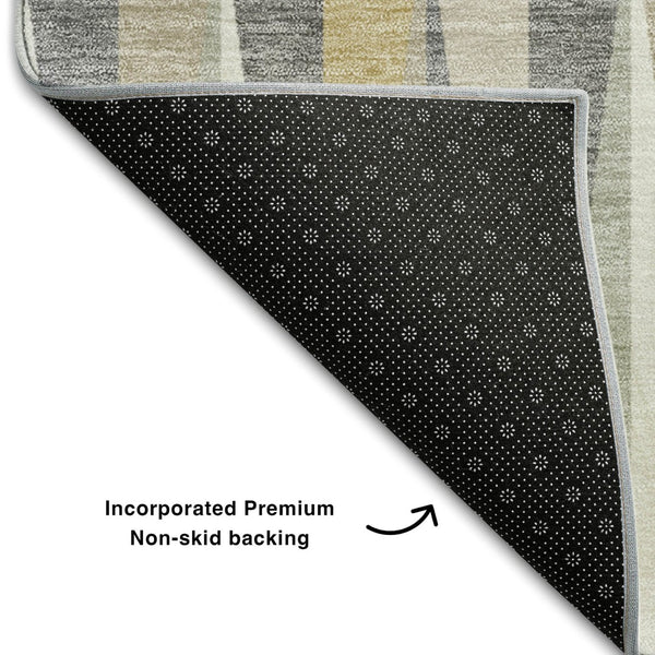 HomeRoots 5' X 8' Stylish Beige Ivory Gold Geometric Washable Area Rug with UV Protection for Every Space 679392