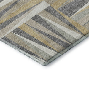 HomeRoots 5' X 8' Stylish Beige Ivory Gold Geometric Washable Area Rug with UV Protection for Every Space 679392