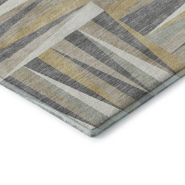 HomeRoots 5' X 8' Stylish Beige Ivory Gold Geometric Washable Area Rug with UV Protection for Every Space 679392