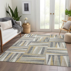 HomeRoots 5' X 8' Stylish Beige Ivory Gold Geometric Washable Area Rug with UV Protection for Every Space 679392