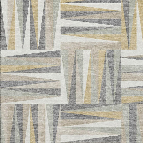 HomeRoots 5' X 8' Stylish Beige Ivory Gold Geometric Washable Area Rug with UV Protection for Every Space 679392