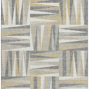 HomeRoots 5' X 8' Stylish Beige Ivory Gold Geometric Washable Area Rug with UV Protection for Every Space 679392