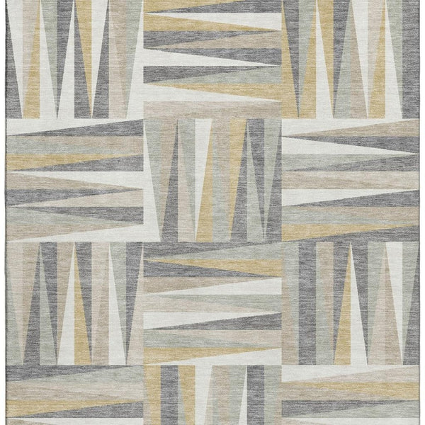 HomeRoots 5' X 8' Stylish Beige Ivory Gold Geometric Washable Area Rug with UV Protection for Every Space 679392