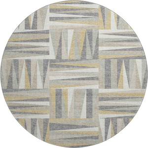 HomeRoots 8' Beige Ivory Gold Geometric Round Rug - Washable, UV Protected, Stylish & Stain-Resistant Design 679393