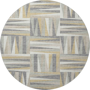 HomeRoots 8' Beige Ivory Gold Geometric Round Rug - Washable, UV Protected, Stylish & Stain-Resistant Design 679393