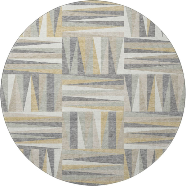 HomeRoots 8' Beige Ivory Gold Geometric Round Rug - Washable, UV Protected, Stylish & Stain-Resistant Design 679393