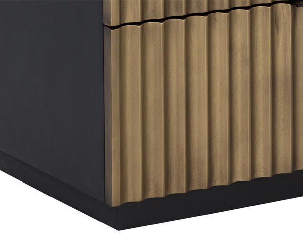 Sunpan Carlin Nightstand - Bold Mango Wood Design with Sculpted Drawers and Modern Aluminum Handles Black / Antique Brass