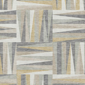 HomeRoots 9' X 12' Geometric Area Rug in Beige, Ivory & Gold - Washable, UV Protected, Ideal for Homes with Kids 679395