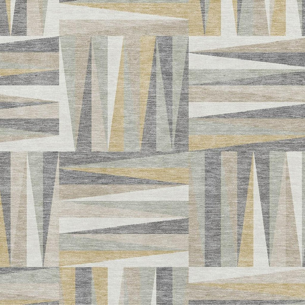 HomeRoots 9' X 12' Geometric Area Rug in Beige, Ivory & Gold - Washable, UV Protected, Ideal for Homes with Kids 679395