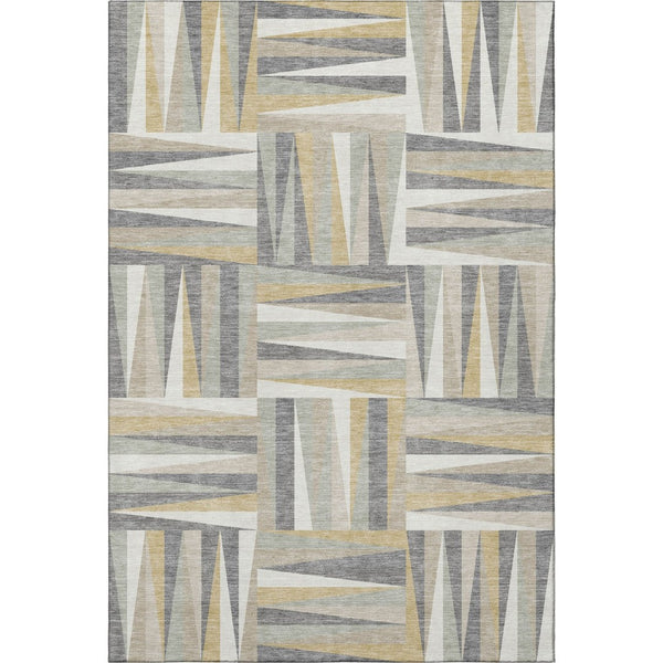 HomeRoots 9' X 12' Geometric Area Rug in Beige, Ivory & Gold - Washable, UV Protected, Ideal for Homes with Kids 679395