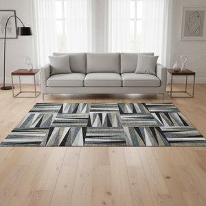 HomeRoots 5' Modern Geometric Washable Area Rug in Black, Beige & Ivory - Durable, UV Protected & Stylish! 679398