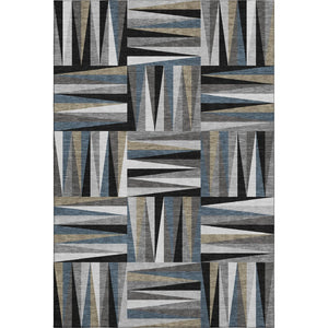 HomeRoots 5' Modern Geometric Washable Area Rug in Black, Beige & Ivory - Durable, UV Protected & Stylish! 679398