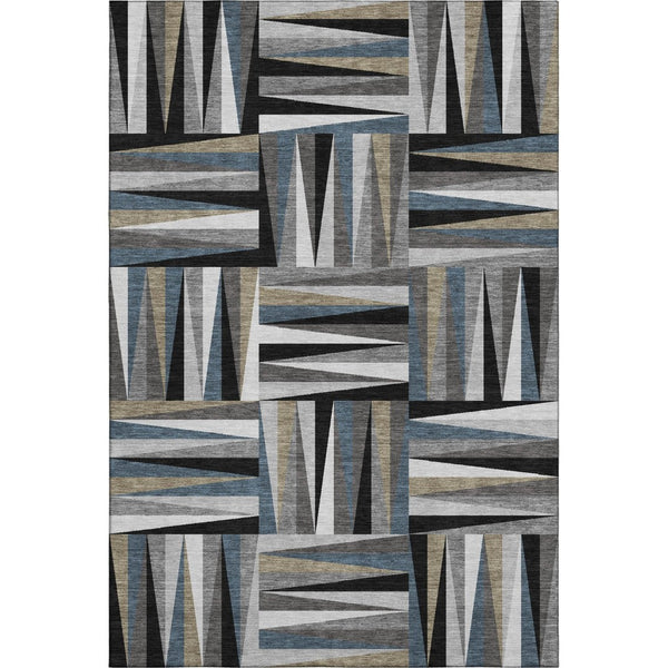 HomeRoots 5' Modern Geometric Washable Area Rug in Black, Beige & Ivory - Durable, UV Protected & Stylish! 679398