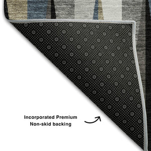 HomeRoots 5' Modern Geometric Washable Area Rug in Black, Beige & Ivory - Durable, UV Protected & Stylish! 679398
