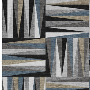 HomeRoots 5' Modern Geometric Washable Area Rug in Black, Beige & Ivory - Durable, UV Protected & Stylish! 679398