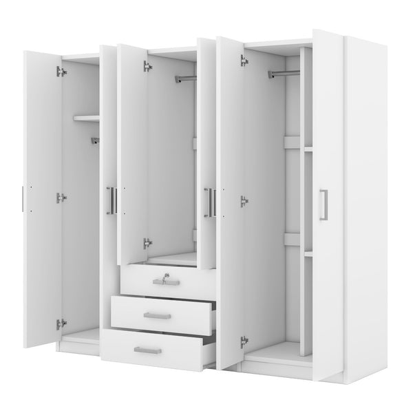English Elm 6-doors Mdf Wardrobe with Large Drawers Streamlined Bedroom Storage Modern Design White N820000010K