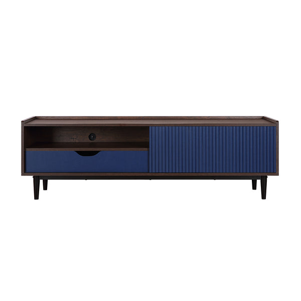English Elm Duane Ribbed 59" Fluted TV Stand with Sliding Door, Full-Extension Drawer, Wire Management and Metal Feet Navy Blue B365P397922