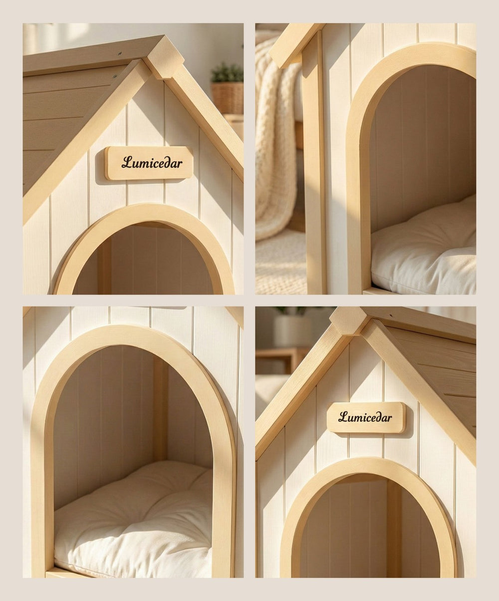 English Elm Modern Solid Cedar A-frame Pet House with Eva Cushion for Small Dogs and Cats W3799P381058