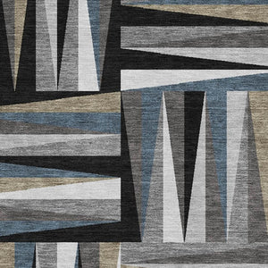 HomeRoots 8' X 10' Modern Geometric Black Beige Ivory Area Rug - Washable, UV Protected, Pet Friendly Design 679400