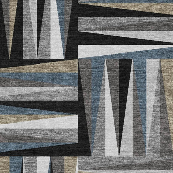 HomeRoots 8' X 10' Modern Geometric Black Beige Ivory Area Rug - Washable, UV Protected, Pet Friendly Design 679400