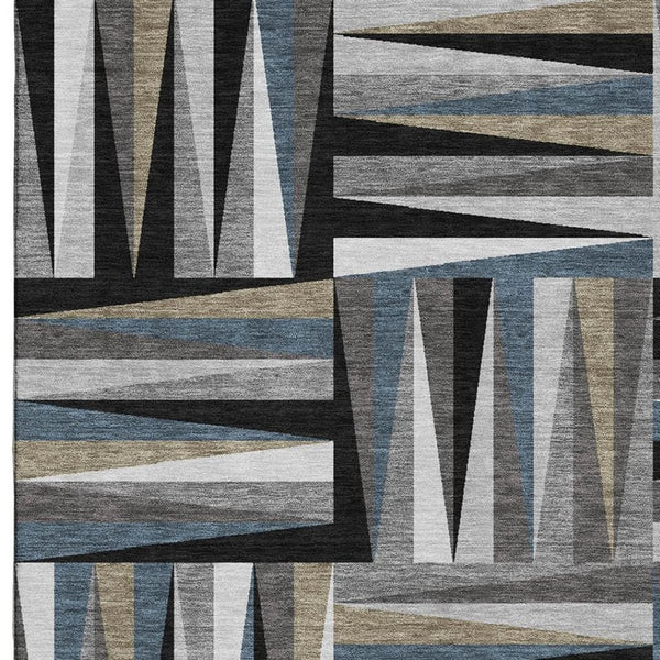 HomeRoots 10' Modern Geometric Washable Area Rug in Black, Beige & Ivory with UV Protection for Home Comfort 679402