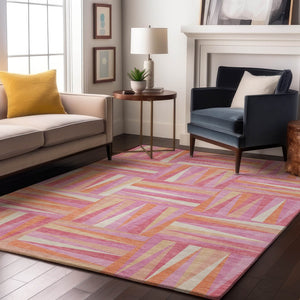 HomeRoots 5' X 8' Blush Peach Ivory Geometric Area Rug - Modern, Washable, Stain-Resistant & UV Protected! 679404