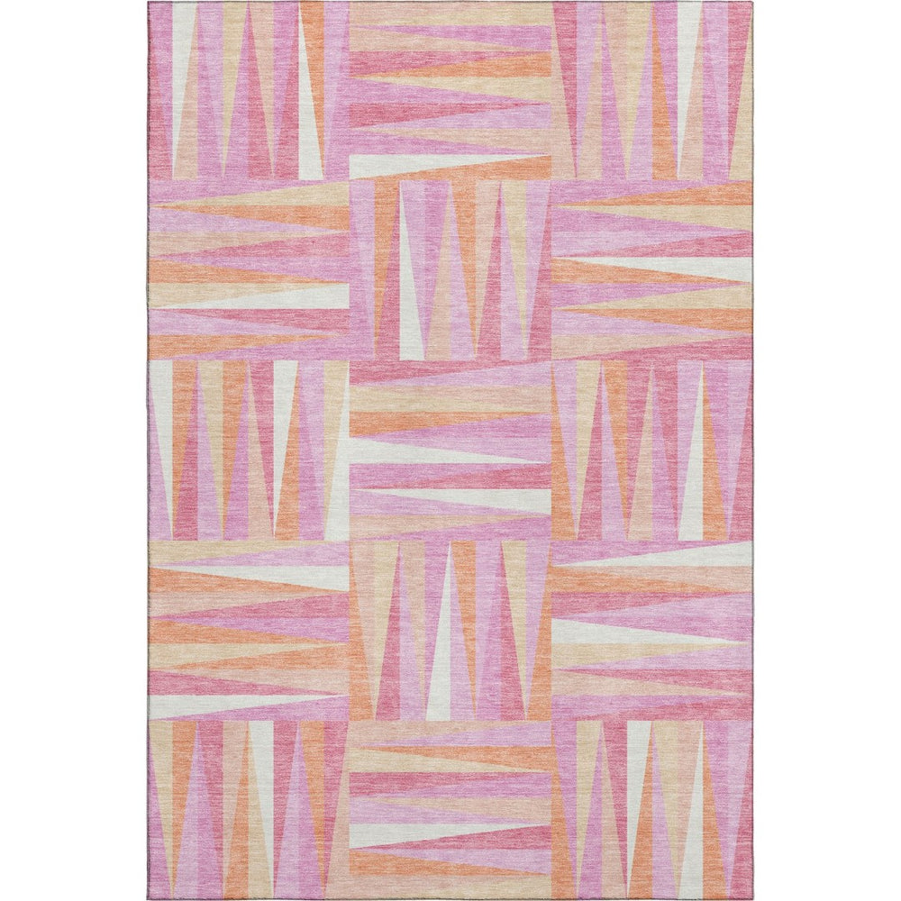 HomeRoots 5' X 8' Blush Peach Ivory Geometric Area Rug - Modern, Washable, Stain-Resistant & UV Protected! 679404
