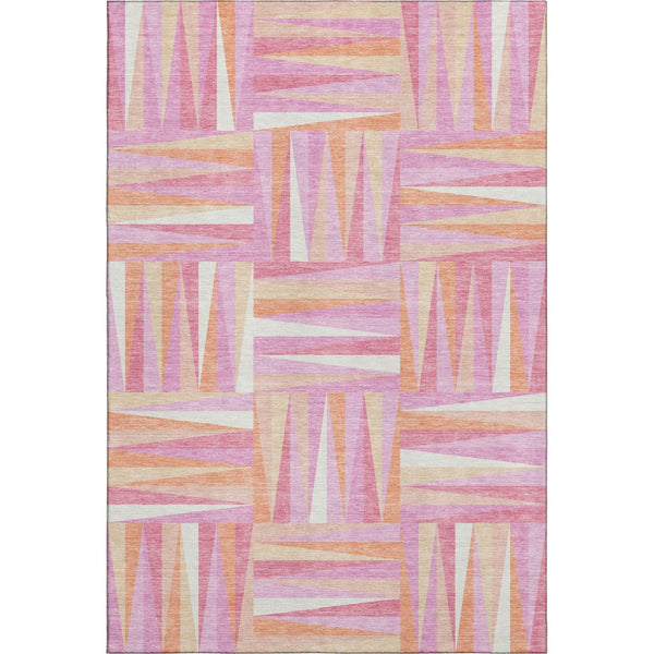 HomeRoots 5' X 8' Blush Peach Ivory Geometric Area Rug - Modern, Washable, Stain-Resistant & UV Protected! 679404