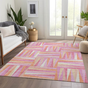 HomeRoots 5' X 8' Blush Peach Ivory Geometric Area Rug - Modern, Washable, Stain-Resistant & UV Protected! 679404