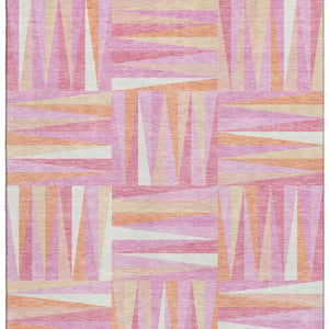 HomeRoots 5' X 8' Blush Peach Ivory Geometric Area Rug - Modern, Washable, Stain-Resistant & UV Protected! 679404