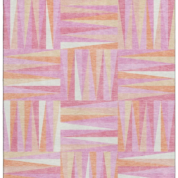 HomeRoots 5' X 8' Blush Peach Ivory Geometric Area Rug - Modern, Washable, Stain-Resistant & UV Protected! 679404