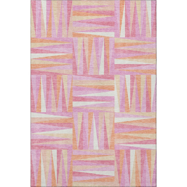 HomeRoots 5' X 8' Blush Peach Ivory Geometric Area Rug - Modern, Washable, Stain-Resistant & UV Protected! 679404