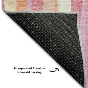 HomeRoots 8' Blush Peach & Ivory Modern Geometric Washable Round Rug - UV Protection, Durable & Stylish! 679405