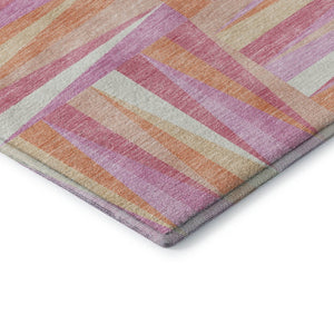 HomeRoots 8' Blush Peach & Ivory Modern Geometric Washable Round Rug - UV Protection, Durable & Stylish! 679405