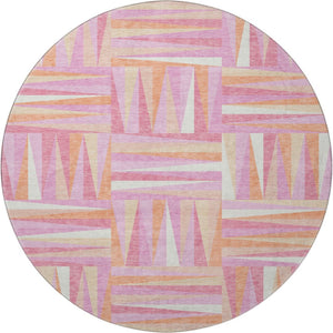HomeRoots 8' Blush Peach & Ivory Modern Geometric Washable Round Rug - UV Protection, Durable & Stylish! 679405