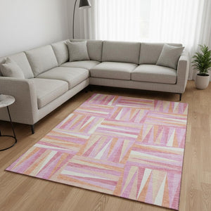 HomeRoots 8' X 10' Blush Peach & Ivory Geometric Area Rug - Washable, Stain Resistant, UV Protected Beauty 679406