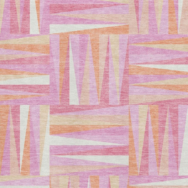 HomeRoots 8' X 10' Blush Peach & Ivory Geometric Area Rug - Washable, Stain Resistant, UV Protected Beauty 679406