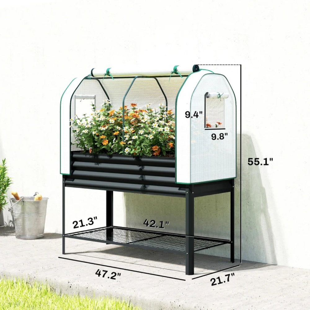 English Elm Outdoor Self Watering Raised Planter Box with Trellis Rattan Style Patio Garden Bed T3971P468096