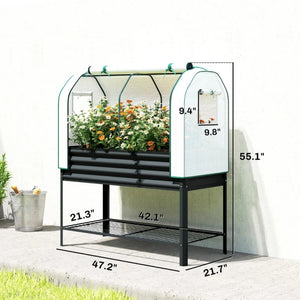 English Elm Outdoor Self Watering Raised Planter Box with Trellis Rattan Style Patio Garden Bed T3971P468096