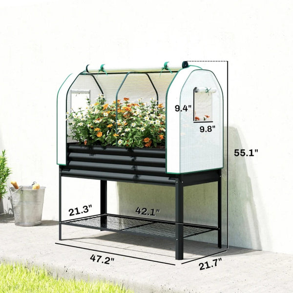 English Elm Outdoor Self Watering Raised Planter Box with Trellis Rattan Style Patio Garden Bed T3971P468096