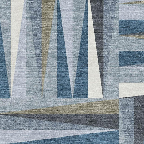 HomeRoots 5' X 8' Denim Blue, Ivory & Taupe Geometric Area Rug - Durable, Washable, UV Protected for High-Traffic Areas 679410